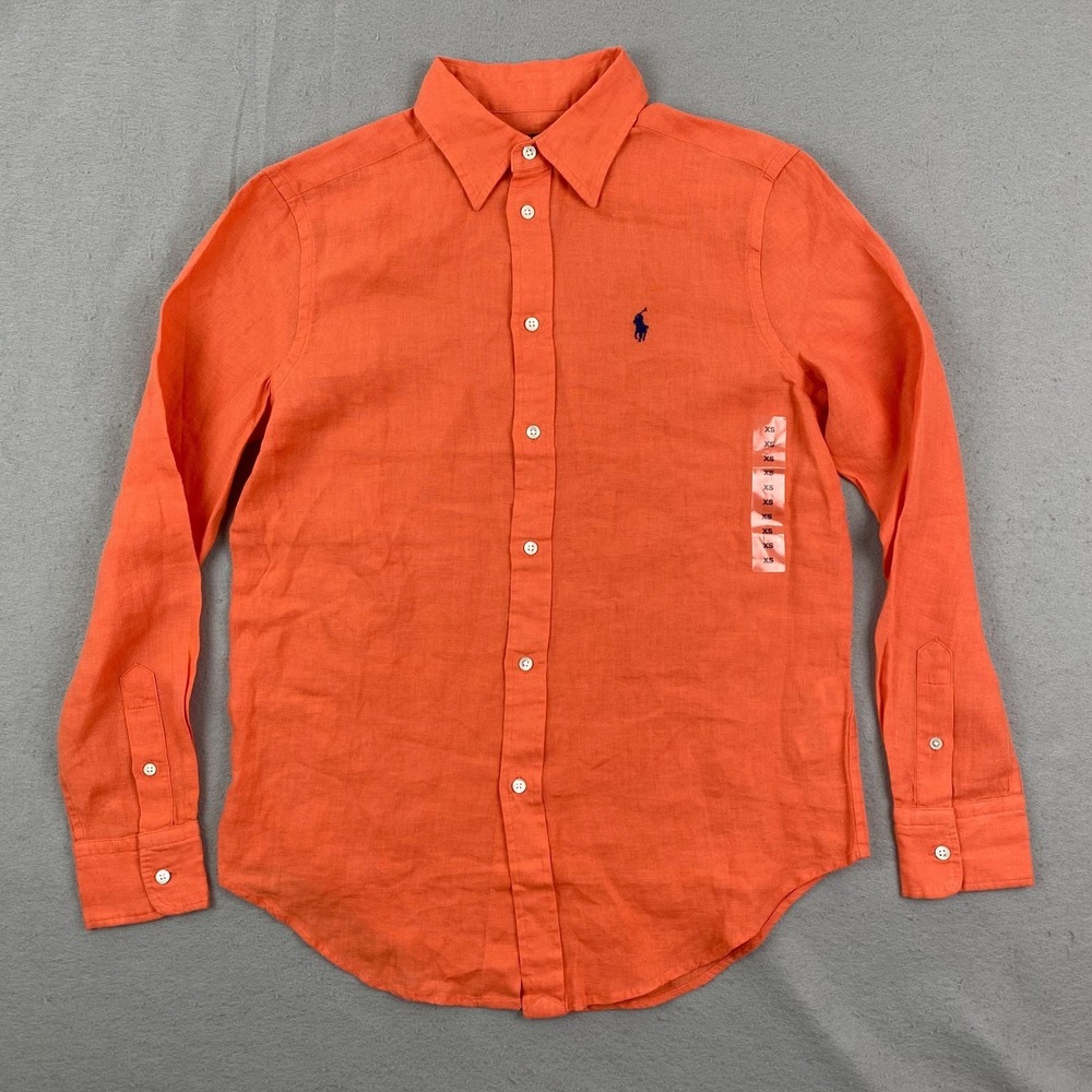 Polo Ralph Lauren Linen Button Up Long Sleeve Shirt In Peach Size XS NEW